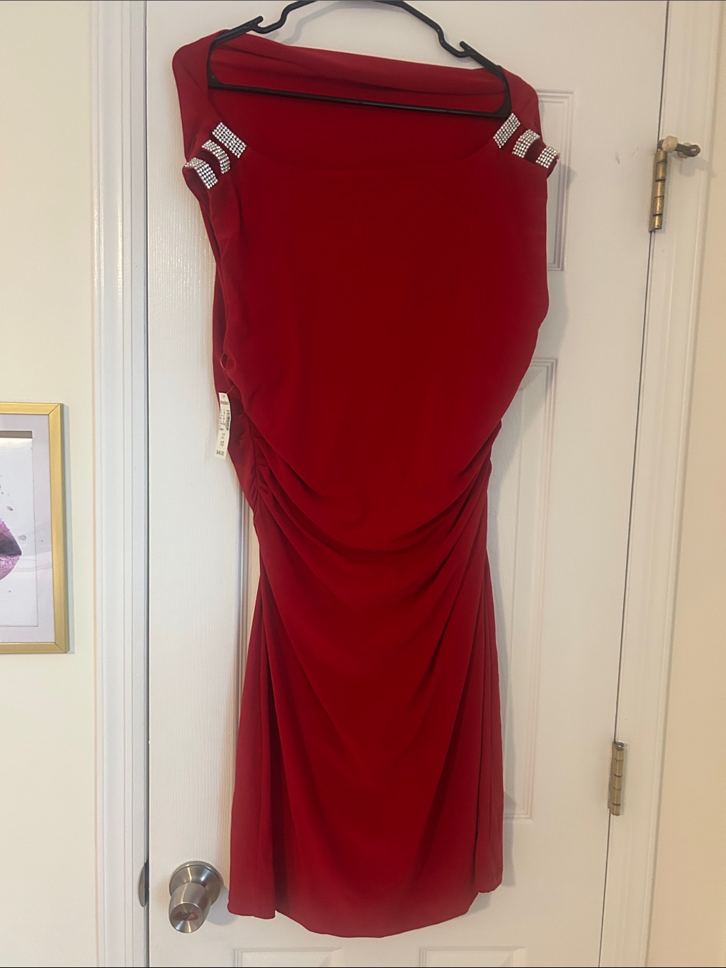 Dressbarn Red Midi Dress With Rhinestone Shoulder Accents